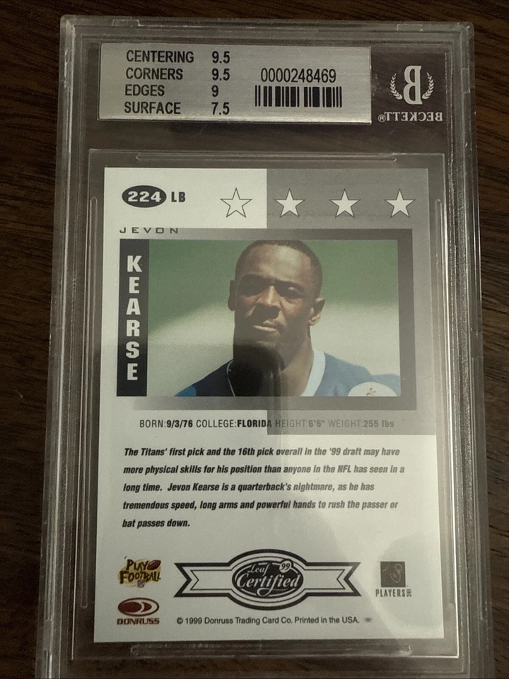 1999 Leaf Certified - #224 Jevon Kearse BGS 8.5 - Image 2 of 2