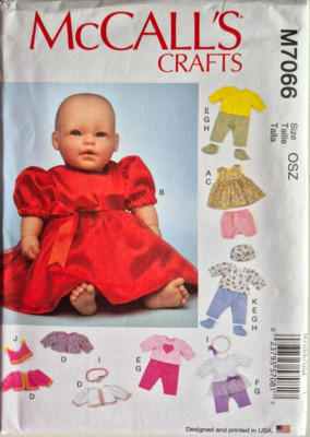 MCCALLS PATTERN 7066  BABY DOLL CLOTHES ACCESSORY  11-16'' DOLL CLOTHES UNCUT