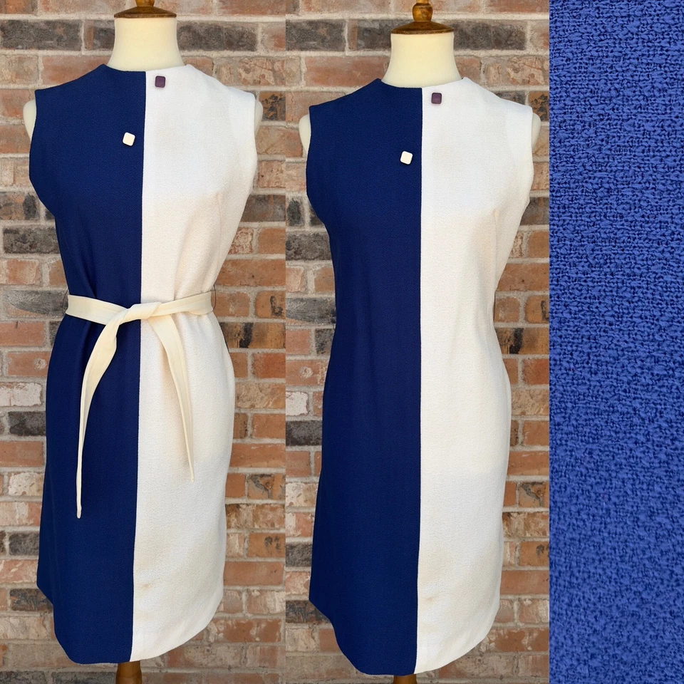 Винтажный 60-х годов размер режимы темно-синий и белый цвет блок мод платье - Изображение 2 из 4