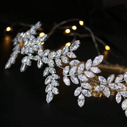 Novia Cabello Vid , Imitación Diamantes Aceituna Rama Diseño Chapado en Rodio - Imagen 4 de 12