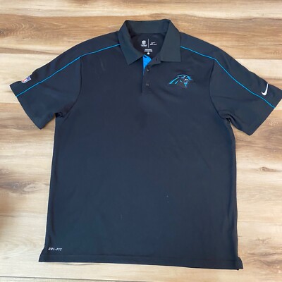 Carolina Panthers Polo Shirt Mens Large Black Nike Dri-Fit Short Sleeve NFL 
