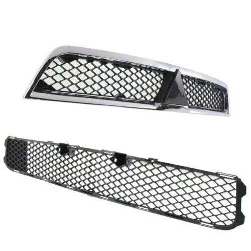 New Front Bumper Upper Lower Grille Chrome Black For 2008-2015