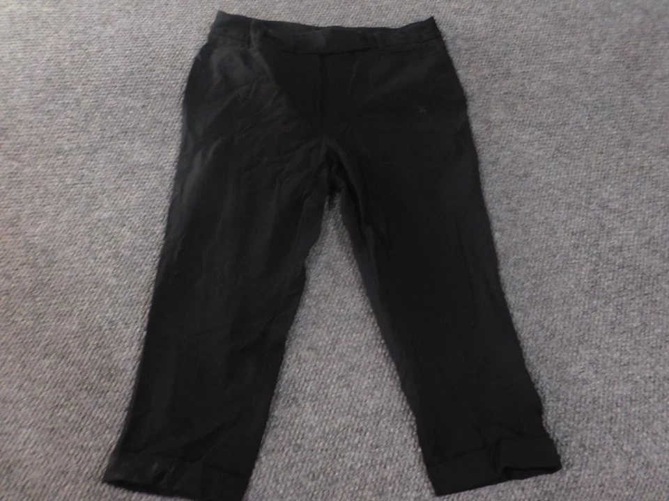 White House Black Market 裤子 12 黑色修身裁剪女式袖口弹力棉质 — 第 2/4 张图片