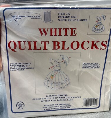 Jack Dempsey Needle Art Parasol Lady Pattern #204 White Quilt Blocks 18''x18'' 6 P