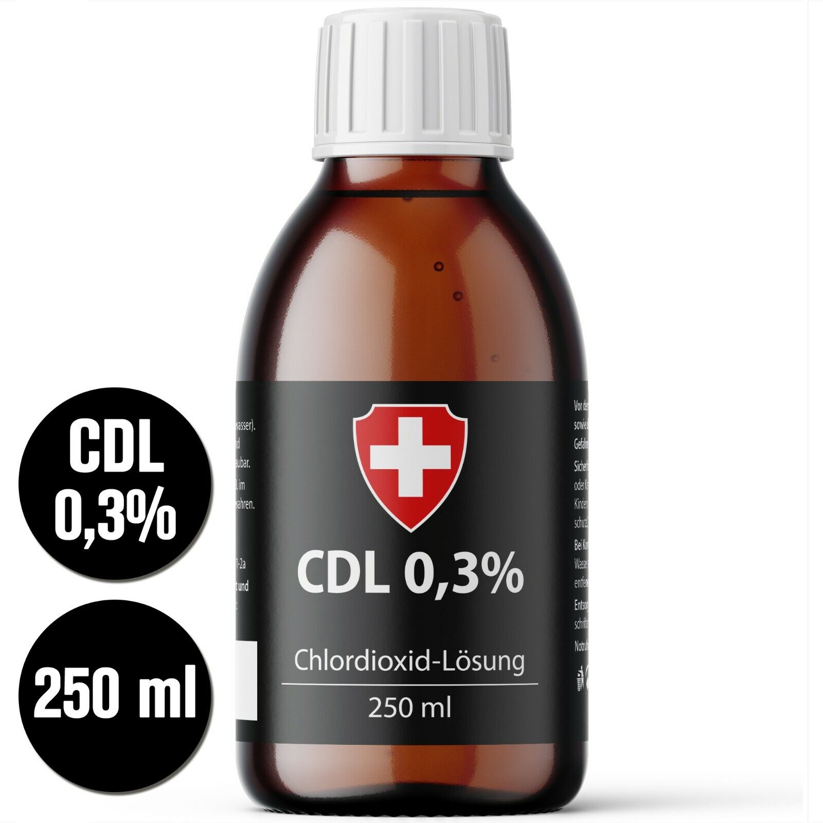CDL (CDS) Lösung 0,3%, 250ml Glasflasche. Top-Apothekenqualität, Tropf-Dosierer
