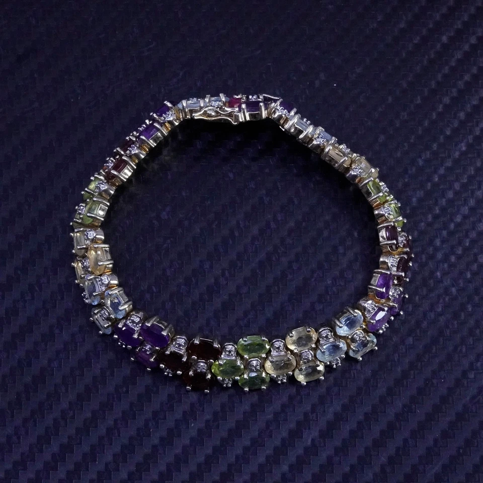 6.5”, vermeil yellow gold sterling silver 925 tennis bracelet amethyst peridot - Image 3 of 4