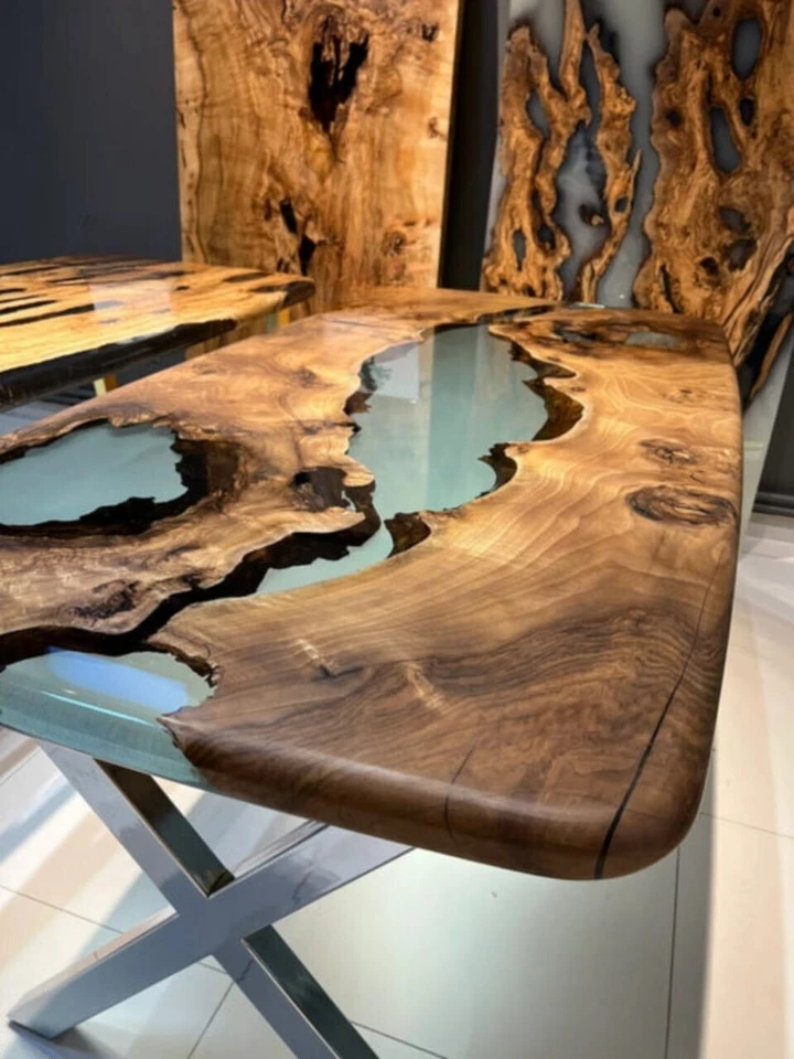 Walnut Epoxy Dining Table | Custom Handmade Resin Table | Clear Epoxy Kitchen Ta - Image 2 of 4