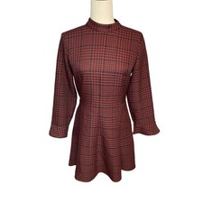 ZARA red black checkered 3/4 sleeve dress women's size medium - NWT