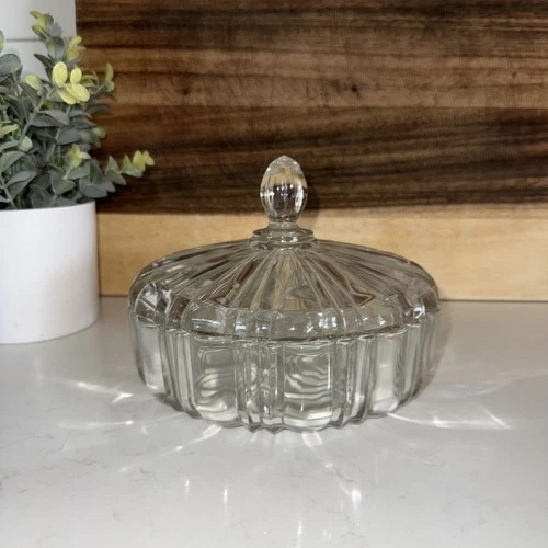 Vintage Anchor Hocking Old Cafe Clear Covered Candy Dish Depression Glass 6.75”