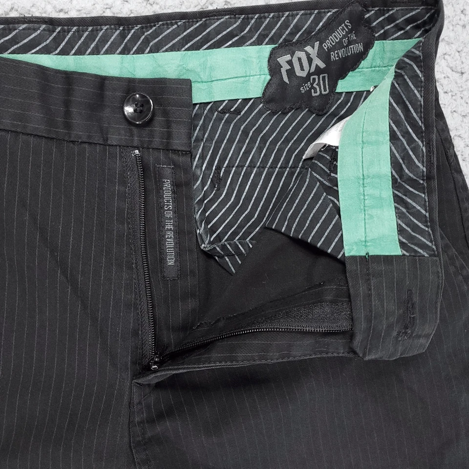 FOX Chino 短裤男式 30x10 黑色细条纹 Mtb 摩托车赛车休闲寒意 — 第 2/4 张图片