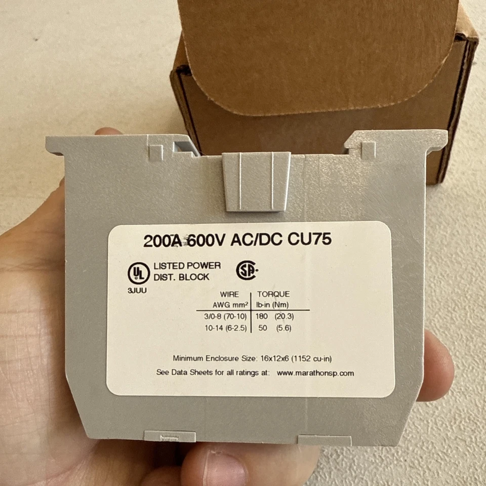 New Marathon EPBCP42 Power Distribution Block Din Rail Mount 200A 600V 1 Pole - Image 4 of 4