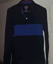 St. John's Bay Legacy Polo Long Sleeve Men's Small Navy Blue Colorblock Cotton