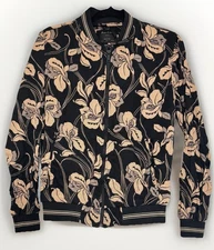 Porter & Ash Men's Small Black Ivory Floral Bomber Jacket Lightweight Streetwear