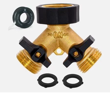 2 Pack Morvat Heavy Duty Brass & Rubber 2 Way Garden Hose Y Splitter