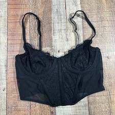 Gilly Hicks Black Lace Mesh Corset Top Small Underwire Bustier Goth Whimsigoth