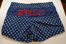 Vtg 80s 90s Speedo American Flag Stars Embroidered SPELL OUT Swim Trunks Shorts