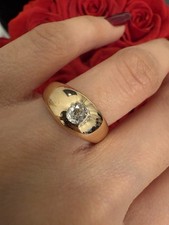 Antique Old Mine Cut Natural Diamond Certified Gypsy bezel Set Ring 18ct Gold