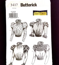 Butterick 3417 Costume Victorian Blouse Pattern High Neck Puff Sleeves 12 14 16