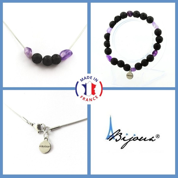 Mineralien Und Edelsteine. Schmuckset Armband Halskette Perlen Lava 8 Mm-image