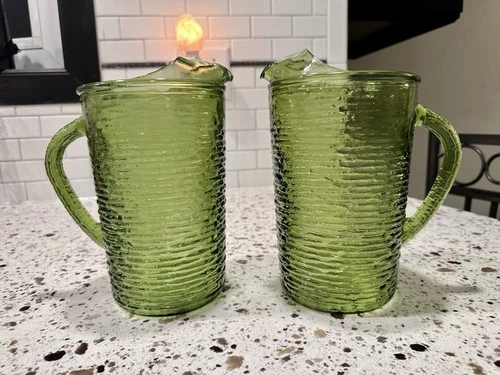 Anchor Hocking Soreno Avocado Green Set of Pitchers Vintage