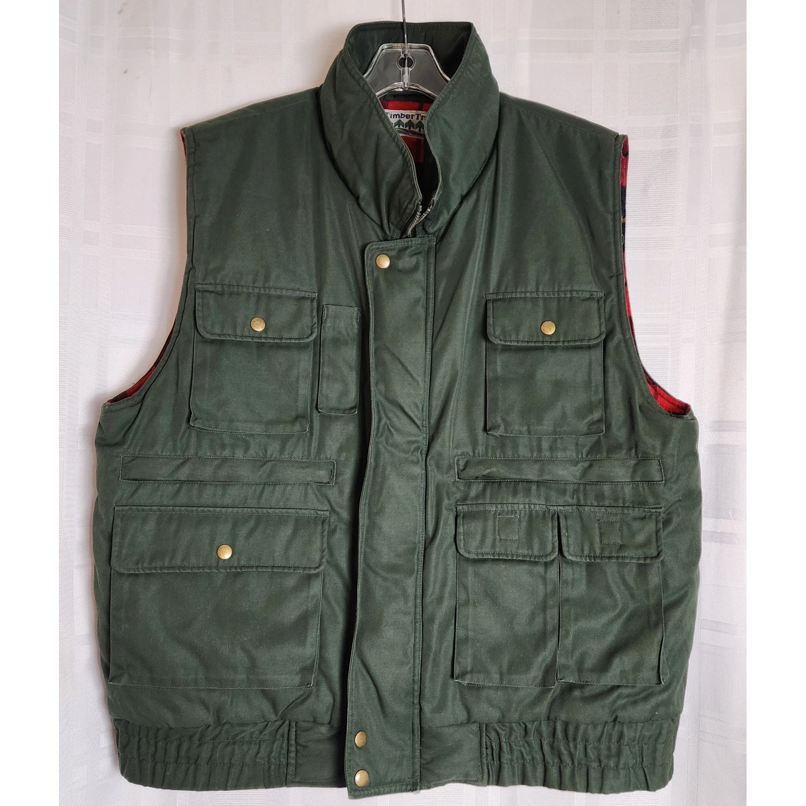 Timber Trail Men's Green Plaid Lined Quilted Vest Size L