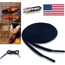 Round Dress Thin Shoelaces 27 Inch Navy Polyester 2 Pair Pack Made in USA