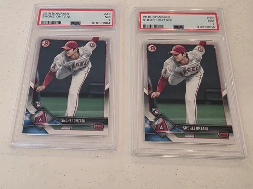 Lot of 2 Shohei Ohtani Rookie Cards Both PSA 7s NM Bowman Drafts #49