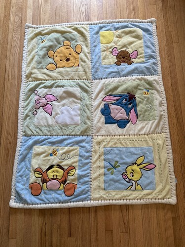 Disney Baby Winnie The Pooh Patchwork Plush Blanket Eeyore Tigger Roo Piglet
