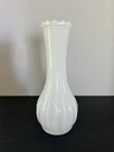 VTG Milk Glass Ribbed Bud Vase w/ Scalloped Rim 6.25" Tall