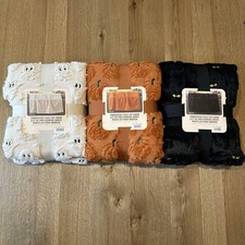 NWT Costco Halloween Faux Fur Throw Blanket Lot of 3 Ghost Cat Pumpkin