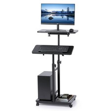 Mobile Laptop Stand Desk, Standing or Sitting Rolling Computer Cart with Towe...