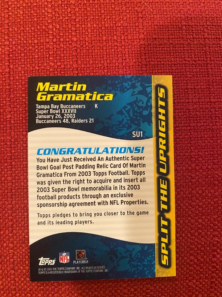 Martin Gramatica 2003 Topps Split the Uprights SU1. Rare insert Tampa Bay Bucs - Image 2 of 2
