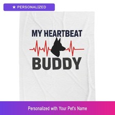 Custom German Shepherd Paw Print Heartbeat Blanket Personalized Pet Name