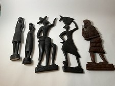 Vintage Hand Carved Wooden African Ethnic Native Wall Art, Man And Woman 5pcs
