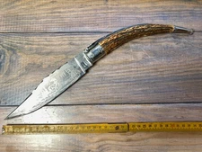 ANCIEN COUTEAU CORNILLON BOIS DE CERF PALMAIRE GRAVÉ ACIDE THIERS VINTAGE KNIFE