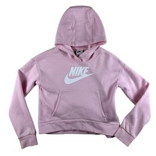 Nike Hoodie Kids Medium Pink Logo Fleece Pullover Sweatshirt Kangaroo Pocket