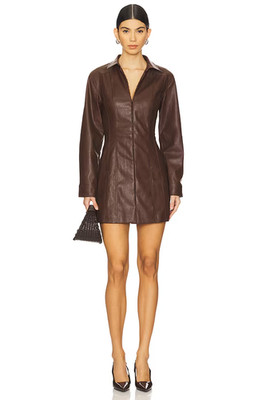 SOVERE Sway Shirt Dress Deep Coffee Brown Faux Leather S NWT $229