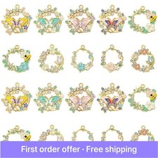 20pcs Assorted Enamel Butterfly Charms Alloy Flower Pendants for Jewelry Making