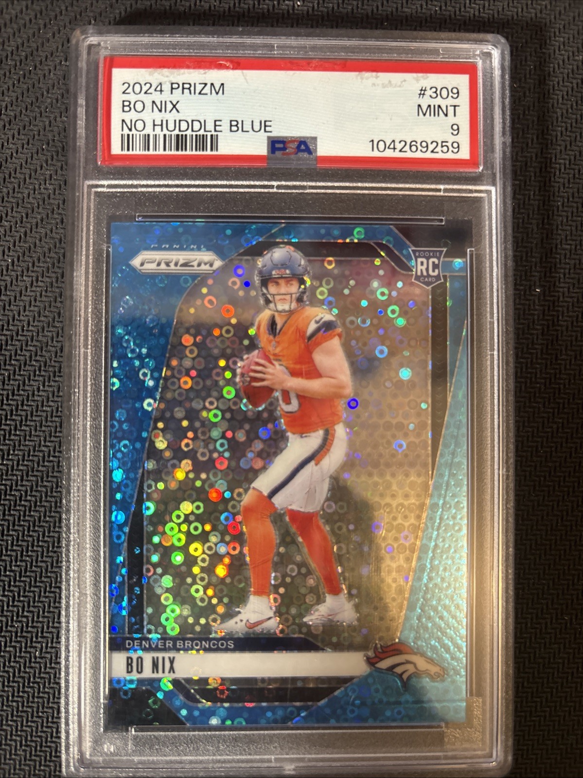 2024 Panini Prizm - Rookies Bo Nix #309 No Huddle Blue Prizm /99 (RC)