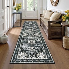 Black Boho Runner Rug 2x8 Non-Slip Faux Wool Vintage Hallway Kitchen