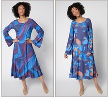 Women Control Women's Plus Sz Dress 1X Renee's Reversibles Printed Blue A700300