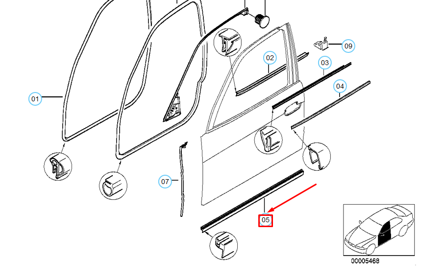 BMW 7 E38 Front Right Lower Door Seal 51218150094 8150094 NEW GENUINE
