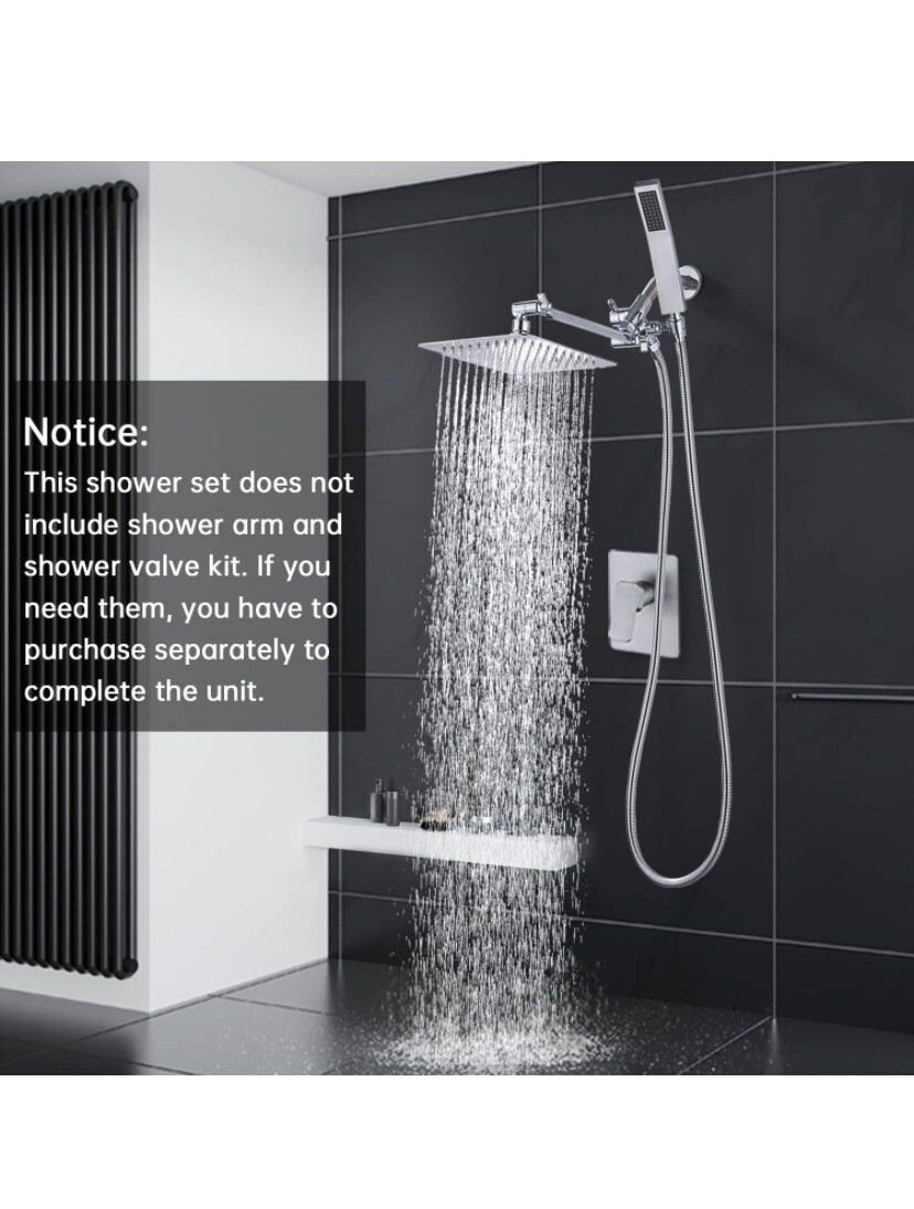 GPromise All Metal Dual Square Shower Head Combo 8" Rain Shower Head