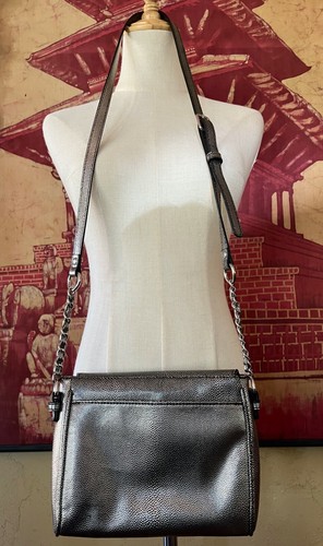 NINE WEST METALLIC SILVER FAUX LIZARD SKIN LEATHER HANDBAG CHAIN STRAP PURSE - Picture 15 of 20