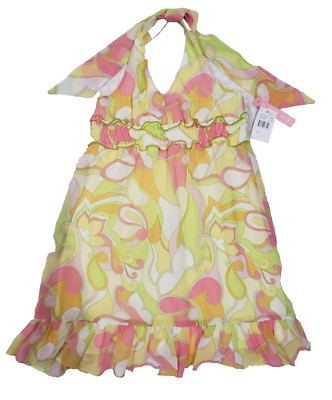 Hype Girls Paisley Yellow Colorful Chiffon Summer Lined Halter Dress Size 7