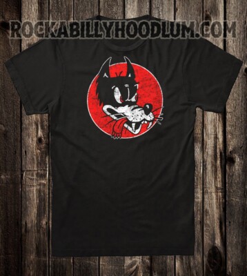 Retro Novelty Tee T Shirt Hot Rod Drag Race Chopper Cartoon Big Bad Wolf