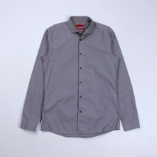 Men's HUGO BOSS Erondo Polka Dot Gray Long Sleeve Button Shirt Dress Casual SzM