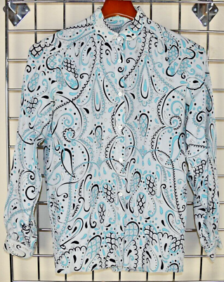 Emilio Pucci Shirt VTG 60s Pale Gray Turquoise Black Paisley Emilio Pucci Shirt VTG 60s Pale Gray Turquoise Black Paisley