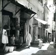 Algeria Street Scene Children Woman wearing Niqab Old Photo 1950
