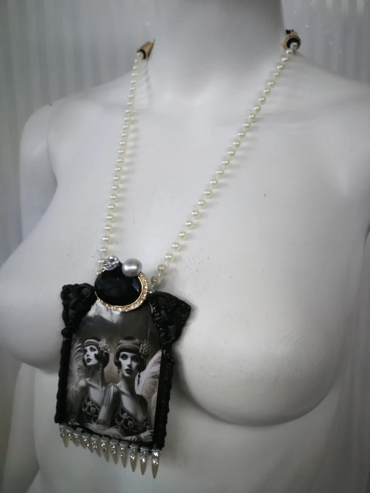 Collar Colgante Belle Epoque Joyería Vintage Edad de Oro Art Deco Dije Perlas Foto 3 de 4